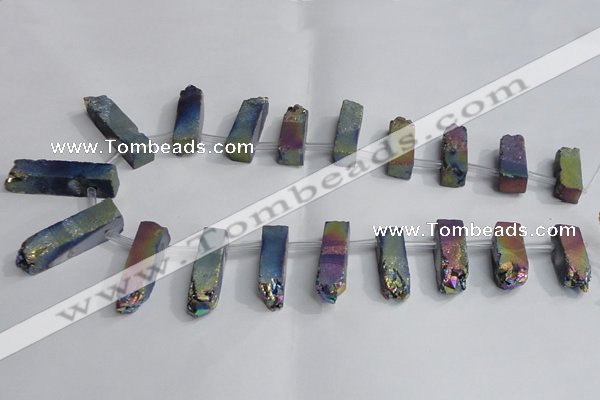 CTD985 Top drilled 8*25mm - 10*45mm sticks plated druzy amethyst beads