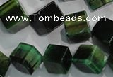 CTE1038 15.5 inches 11*11mm cube dyed green tiger eye beads