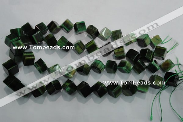 CTE1038 15.5 inches 11*11mm cube dyed green tiger eye beads