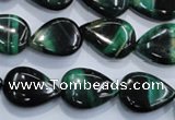 CTE1055 15.5 inches 13*18mm flat teardrop dyed green tiger eye beads