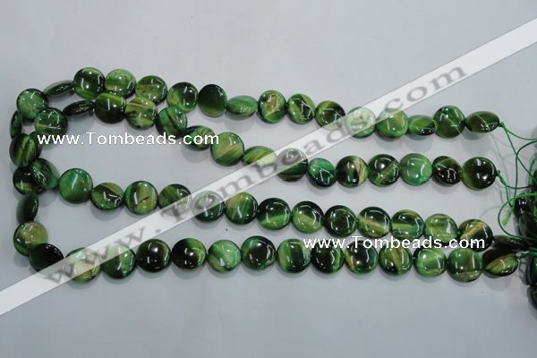 CTE1062 15.5 inches 12mm flat round dyed green tiger eye beads