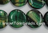 CTE1066 15.5 inches 18mm flat round dyed green tiger eye beads