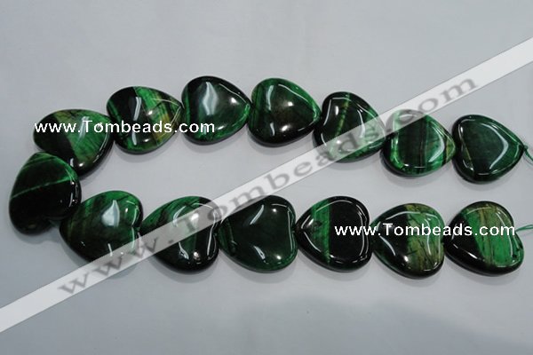 CTE1085 15.5 inches 30*30mm heart dyed green tiger eye beads