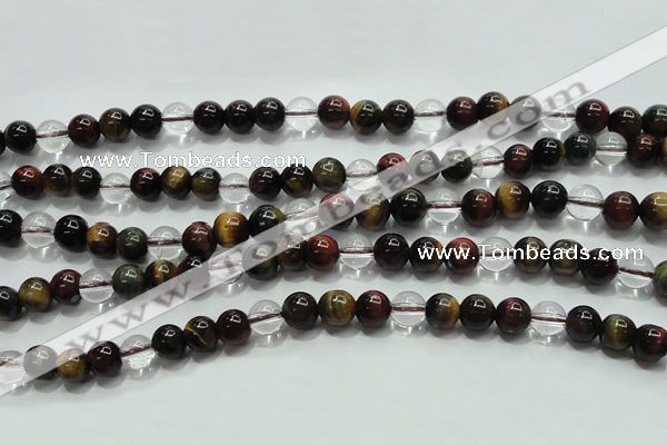 CTE1125 15 inches 6mm round mixed tiger eye & white crystal beads