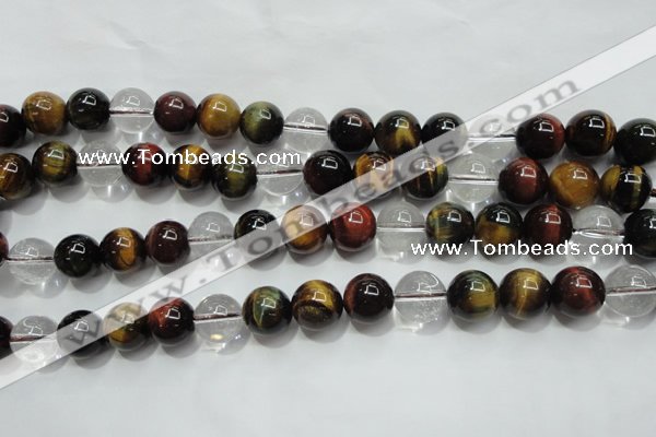 CTE1127 15 inches 10mm round mixed tiger eye & white crystal beads