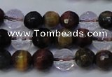 CTE1131 15 inches 6mm faceted round mixed tiger eye & white crystal beads