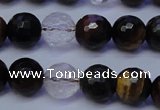 CTE1132 15 inches 8mm faceted round mixed tiger eye & white crystal beads