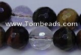 CTE1133 15 inches 10mm faceted round mixed tiger eye & white crystal beads