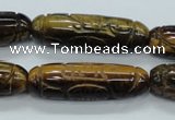 CTE116 15.5 inches 12*40mm carved cylinder yellow tiger eye beads