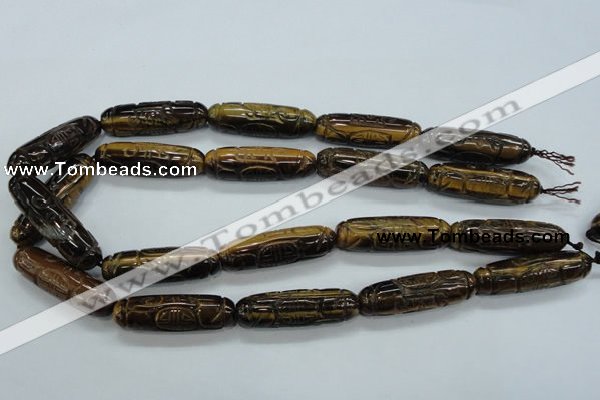 CTE116 15.5 inches 12*40mm carved cylinder yellow tiger eye beads