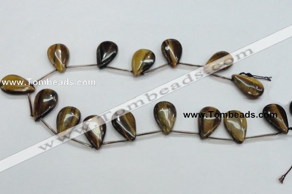 CTE125 16*26mm top-drilled flat teardrop yellow tiger eye beads wholesale