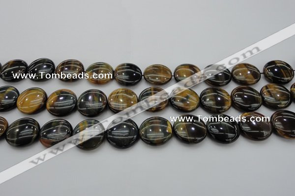 CTE1350 15.5 inches 20mm flat round yellow & blue tiger eye beads