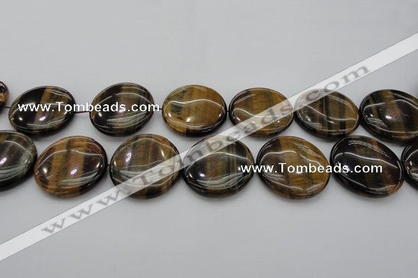 CTE1354 15.5 inches 40mm flat round yellow & blue tiger eye beads