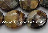 CTE1356 15.5 inches 20mm faceted coin yellow & blue tiger eye beads