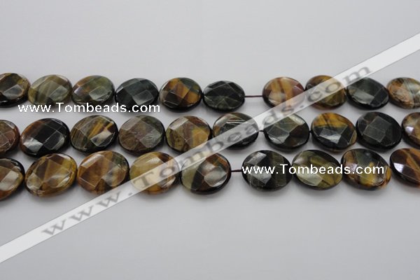 CTE1356 15.5 inches 20mm faceted coin yellow & blue tiger eye beads