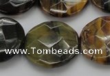 CTE1357 15.5 inches 25mm faceted coin yellow & blue tiger eye beads