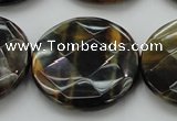 CTE1358 15.5 inches 30mm faceted coin yellow & blue tiger eye beads