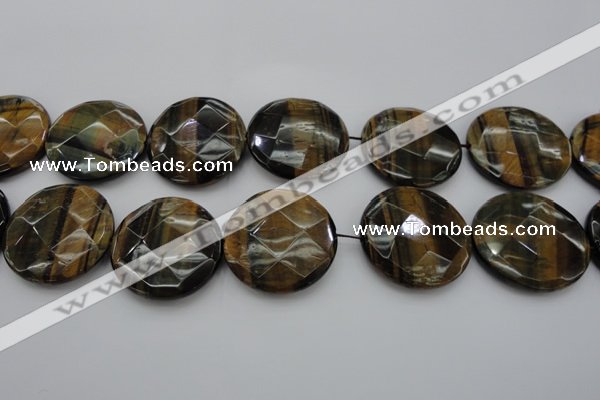 CTE1360 15.5 inches 40mm faceted coin yellow & blue tiger eye beads