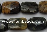 CTE1388 15.5 inches 15*20mm faceted rectangle yellow & blue tiger eye beads
