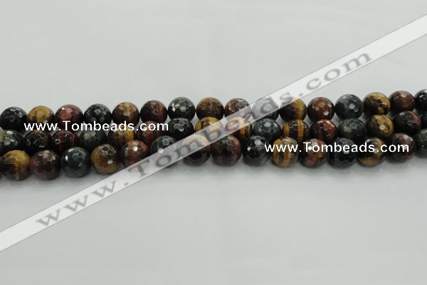 CTE1473 15.5 inches 10mm faceted round mixed tiger eye beads