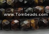 CTE1488 15.5 inches 9*12mm faceted tyre mixed tiger eye beads