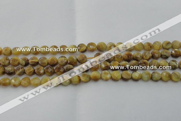 CTE1535 15.5 inches 8mm faceted coin golden tiger eye beads