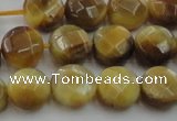 CTE1536 15.5 inches 10mm faceted coin golden tiger eye beads