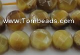 CTE1537 15.5 inches 12mm faceted coin golden tiger eye beads