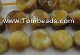 CTE1537 15.5 inches 12mm faceted coin golden tiger eye beads