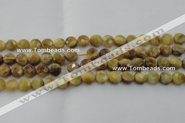 CTE1537 15.5 inches 12mm faceted coin golden tiger eye beads