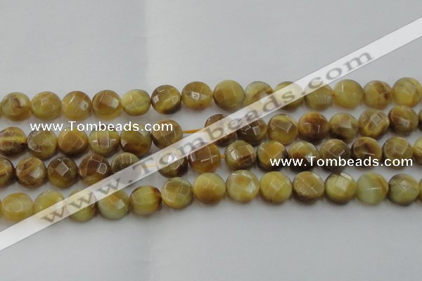 CTE1538 15.5 inches 14mm faceted coin golden tiger eye beads