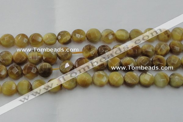 CTE1539 15.5 inches 16mm faceted coin golden tiger eye beads