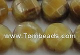 CTE1541 15.5 inches 20mm faceted coin golden tiger eye beads