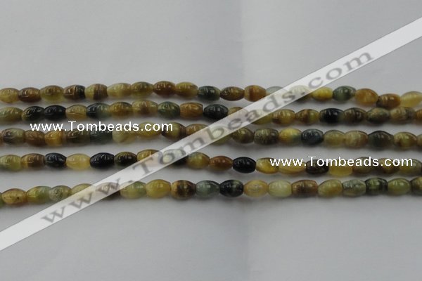 CTE1551 15.5 inches 5*8mm rice golden & blue tiger eye beads wholesale