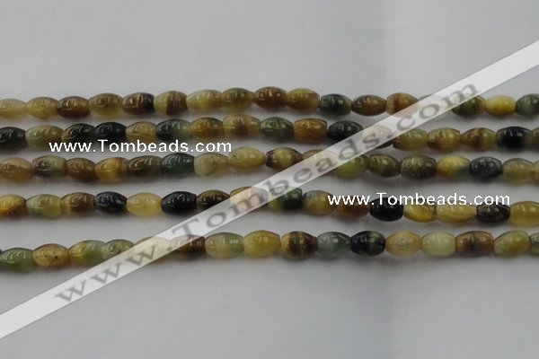 CTE1552 15.5 inches 6*10mm rice golden & blue tiger eye beads wholesale