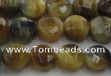 CTE1573 15.5 inches 10mm faceted coin golden & blue tiger eye beads