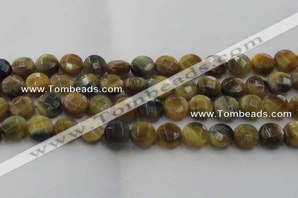 CTE1576 15.5 inches 16mm faceted coin golden & blue tiger eye beads