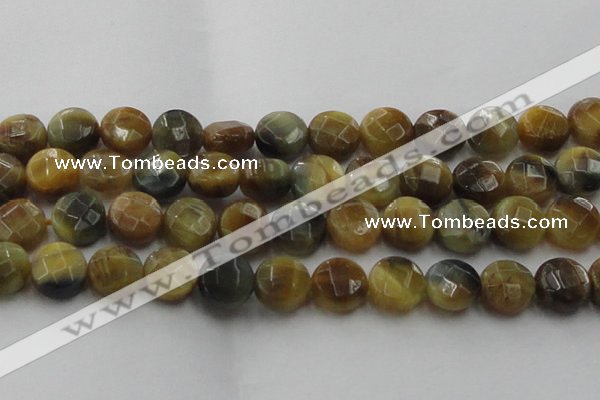 CTE1577 15.5 inches 18mm faceted coin golden & blue tiger eye beads