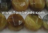 CTE1578 15.5 inches 20mm faceted coin golden & blue tiger eye beads