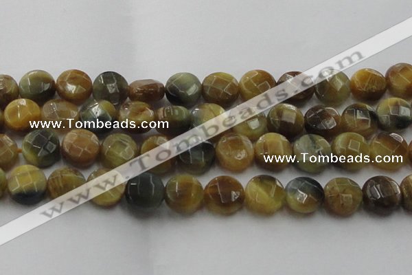 CTE1578 15.5 inches 20mm faceted coin golden & blue tiger eye beads