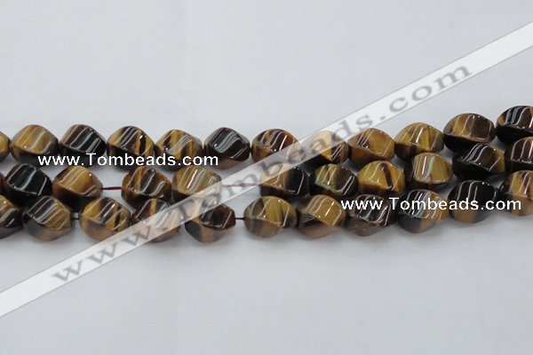 CTE1591 15.5 inches 12*16mm twisted rice yellow tiger eye beads