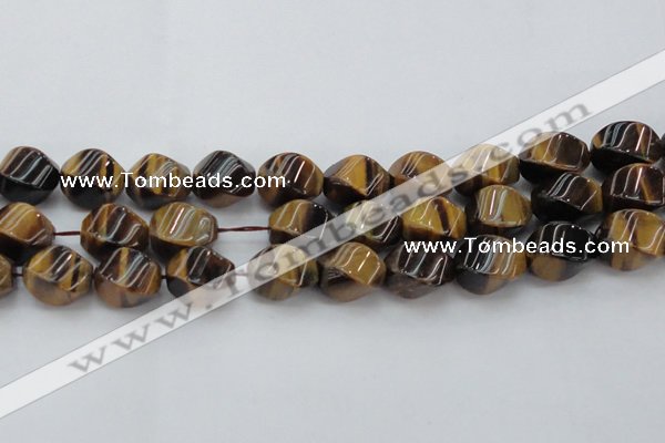 CTE1592 15.5 inches 13*18mm twisted rice yellow tiger eye beads