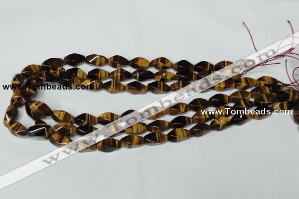 CTE172 15.5 inches 8*16mm twisted rice yellow tiger eye gemstone beads