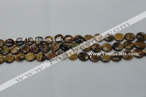 CTE1724 15.5 inches 10mm faceted coin yellow tiger eye beads