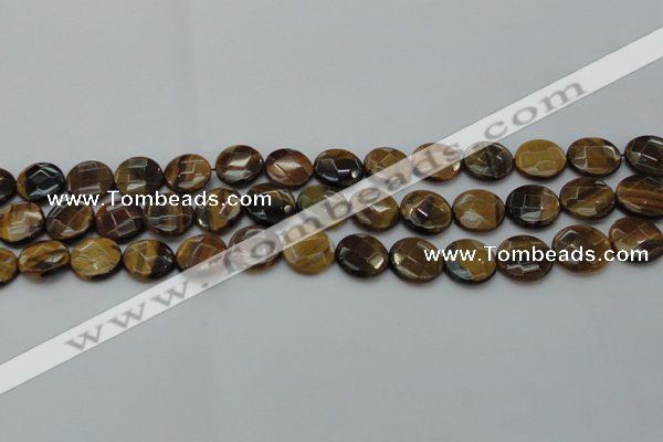 CTE1725 15.5 inches 12mm faceted coin yellow tiger eye beads