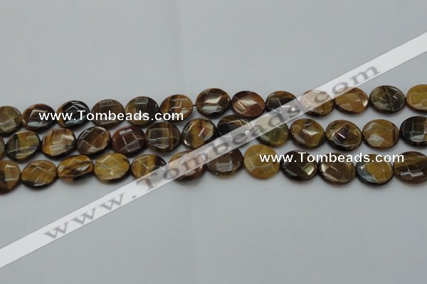 CTE1726 15.5 inches 14mm faceted coin yellow tiger eye beads