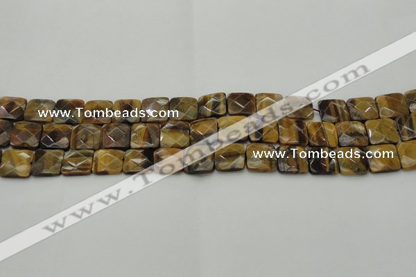 CTE1732 15.5 inches 12*12mm faceted square yellow tiger eye beads