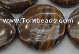 CTE1750 15.5 inches 30mm flat round iron tiger eye beads