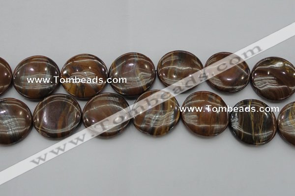 CTE1750 15.5 inches 30mm flat round iron tiger eye beads