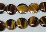 CTE176 15.5 inches 12mm flat round yellow tiger eye gemstone beads